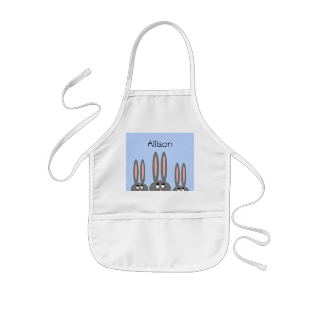 Personalized Funny Peeping Easter Bunnies Blue Kids Apron (Front)