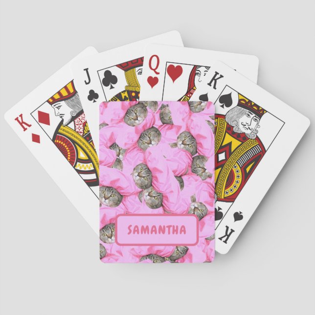 Personalized Funny Pink Cat Playing Cards (Back)