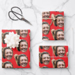 Personalized Funny Red Custom Face Photo Girly Wrapping Paper Sheet<br><div class="desc">A funny personalized wrapping paper with your custom face photo. This custom face wrapping paper design is a beautiful way to personalized your gifts and presents. Funny and cute custom face wrapping paper with red background. Customize the face and make your own funny face wrapping paper.</div>
