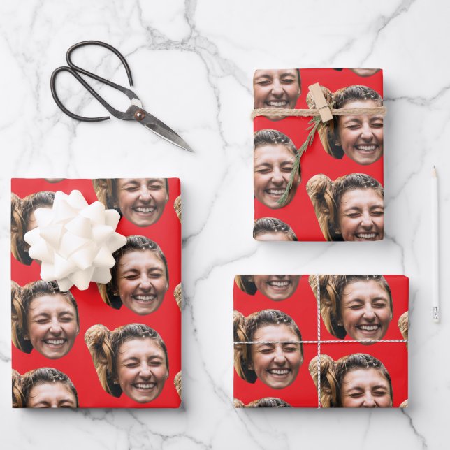 Personalized Funny Red Custom Face Photo Girly Wrapping Paper Sheet (Front)