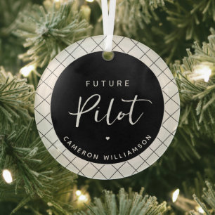 Personalized Future Pilot Elegant Glass Tree Decoration