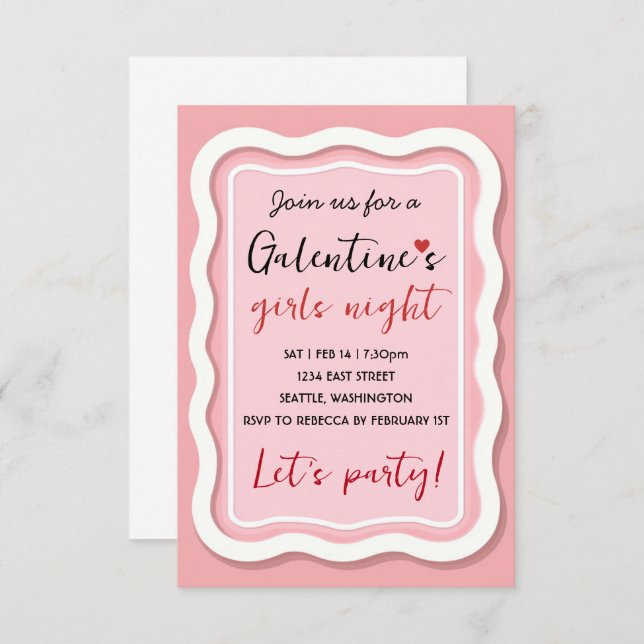 Personalized Galentines Pink Party Invitation (Front/Back)
