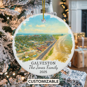 Personalized Galveston Ornament, Texas Ceramic Ornament