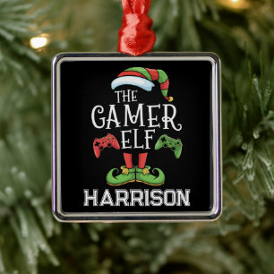Personalized Gamer Elf Christmas Video Gaming  Metal Ornament