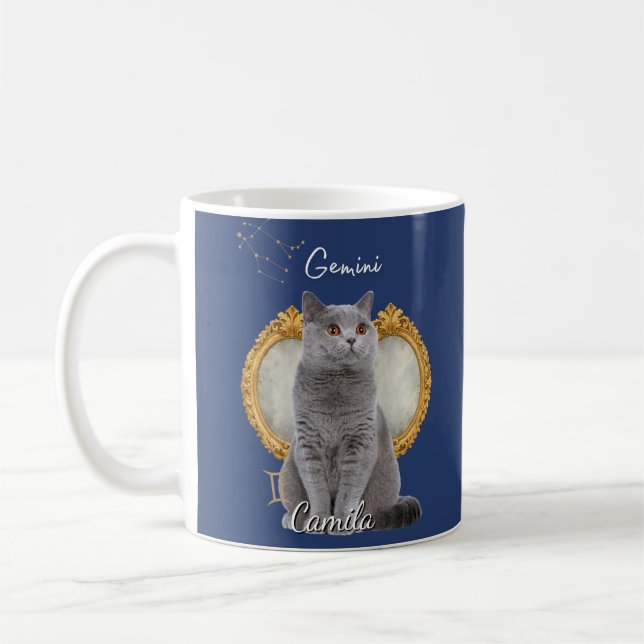 Personalized Gemini Cat Mug with Name (Left)