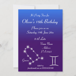 Personalized Gemini Zodiac Galaxy Party Invitation