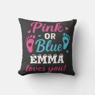 Personalized Gender Reveal Pink or Blue Baby Showe Cushion