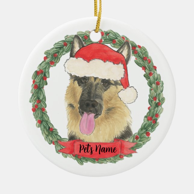 Personalized German Shepherd Christmas Ceramic Ornament (Front)