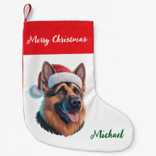 Personalized German Shepherd Dog in Santa Hat      Small Christmas Stocking