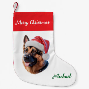 Personalized German Shepherd Dog in Santa Hat      Small Christmas Stocking
