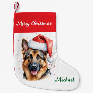 Personalized German Shepherd Dog in Santa Hat      Small Christmas Stocking