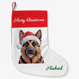 Personalized German Shepherd Dog in Santa Hat      Small Christmas Stocking