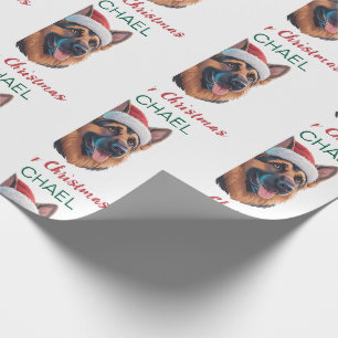 Personalized German Shepherd Dog in Santa Hat Wrapping Paper