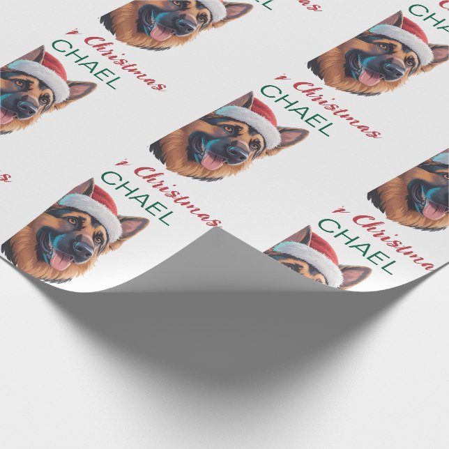 Personalized German Shepherd Dog in Santa Hat      Wrapping Paper (Corner)