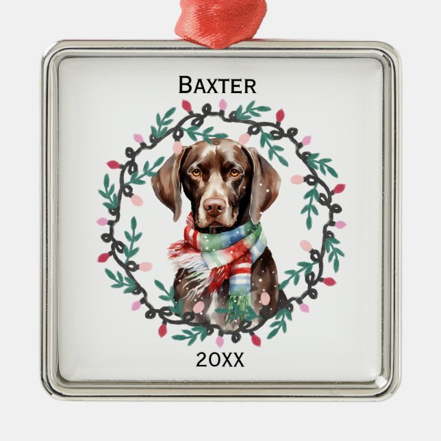 Personalized German Shorthaired Pointer Christmas Metal Ornament (Front)
