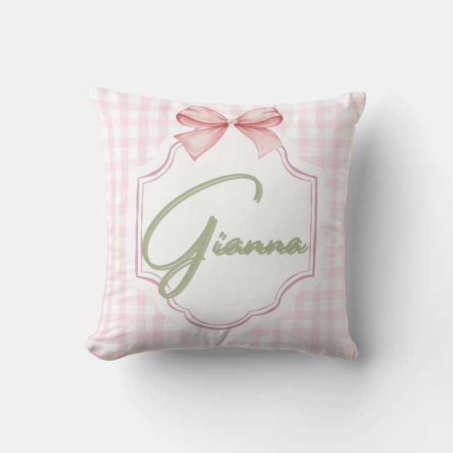 Personalized Gianna Baby Girl Nursery Bow&Gingham  Cushion (Front)