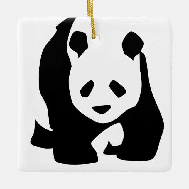 Personalized Giant Panda Bear Black and White Ceramic Ornament (Front)