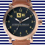 Personalized  Gift Custom Premium Style Monogram Watch<br><div class="desc">Personalized watch with the names of the bride and groom or the couple in love. This watch can be customized by changing the text with the name of the loved one or the wedding date. It can be an ideal gift for newlyweds or for silver or golden wedding anniversaries. Monogram...</div>