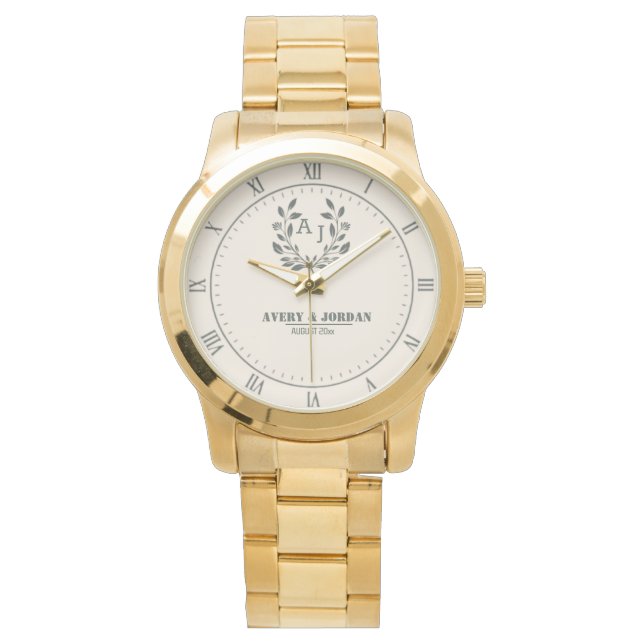 Personalized Gift Stylish Custom Name & Monogram  Watch (Front)