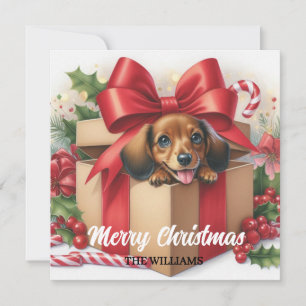 Personalized Gift-Wrapped puppy Christmas card