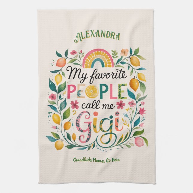 ❤️Personalized GIGI Gifts Add Grandkids Names Tea Towel (Vertical)