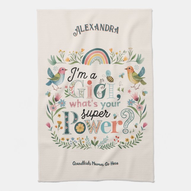 ❤️Personalized GIGI Gifts Add Grandkids Names Tea Towel (Vertical)