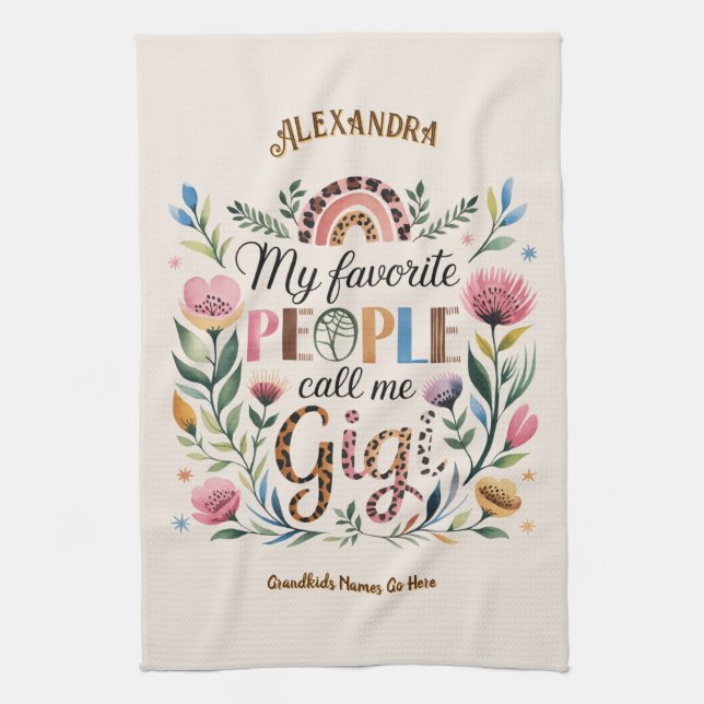 ❤️Personalized GIGI Gifts Add Grandkids Names Tea Towel (Vertical)