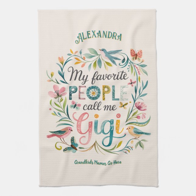 ❤️Personalized GIGI Gifts Add Grandkids Names Tea Towel (Vertical)