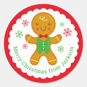 Personalized Gingerbread Man Round Sticker