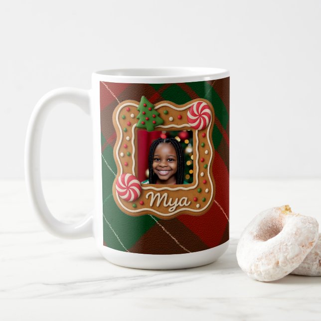 Personalized Gingerbread Photo Frame Christmas Coffee Mug (With Donut)