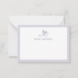Personalized Gingham Lavender Elegant Monogram Card