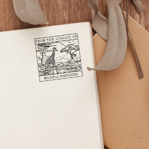 Personalized Giraffe Bookplate Rubber Stamp