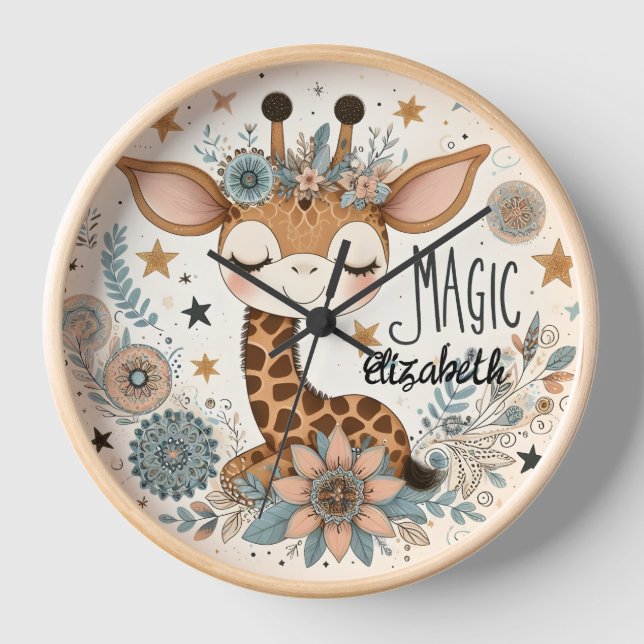 Personalized Giraffe Wall Clock for Child's Room (Front)