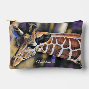 Personalized Giraffe Watercolor Art Accessory Pouch