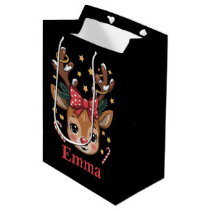 Personalized Girl Christmas Reindeer Family Xmas Medium Gift Bag