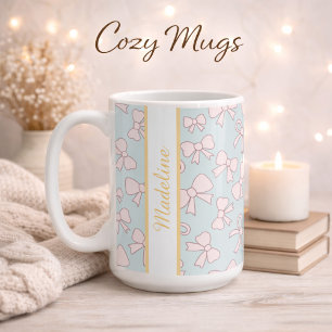 Personalized Girl Cute Bow Name Blue Pink Coffee Mug
