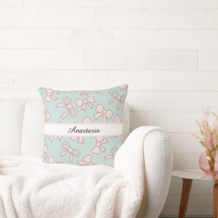 Personalized Girl Cute Pretty Bow Name Blue Pink Cushion