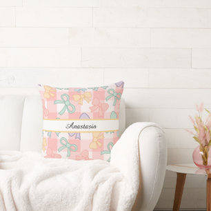 Personalized Girl Cute Pretty Bow Name Mixed Pink Cushion