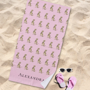 Personalized Girl Name Dinosaur Beach Towel