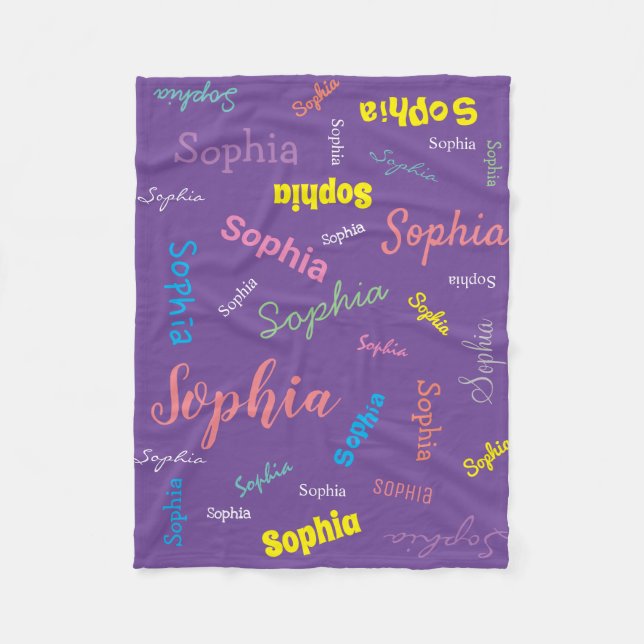 Personalized Girl Name Monogram Purple Cute Fleece Blanket (Front)