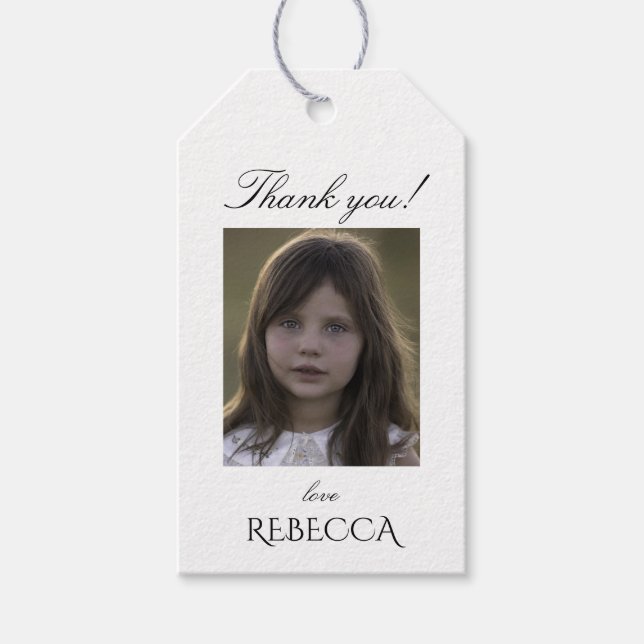 Personalized girl photo thank you favor gift tag (Front)