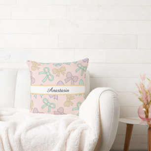 Personalized Girl Pretty Mixed Bow Name Mixed Pink Cushion