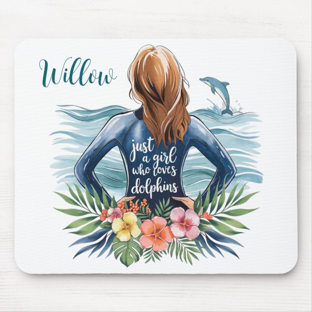 Personalized Girl Who Loves Dolphins Mousepad (Front)