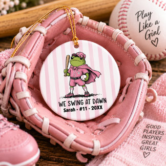 Personalized Girls Baseball Player Gift Name Ceramic Ornament