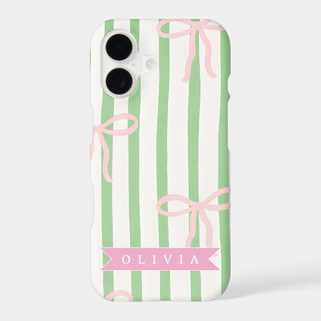 Personalized Girly Coquette Green Stripe Bow (Back)