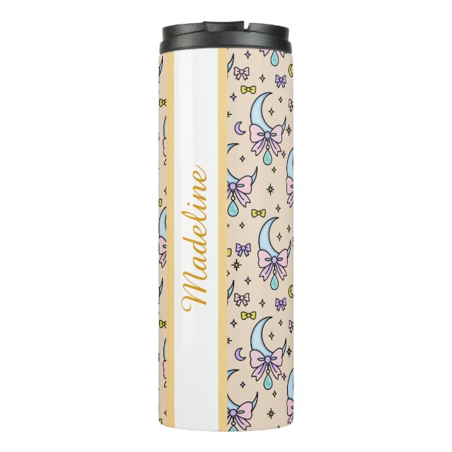 Personalized Girly Cute Bow Name Peach Moons Thermal Tumbler (Back)