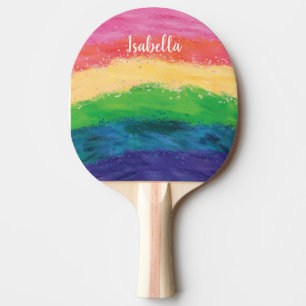 Personalized Girly Glitter Rainbow Ping Pong Paddle