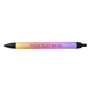 Personalized girly glittery rainbow gradient black ink pen