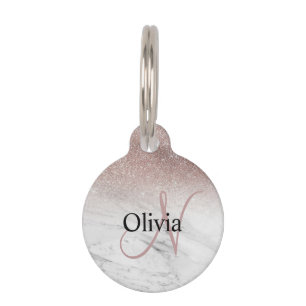 Personalized Girly Rose Gold Glitter Blush Marble Pet Tag