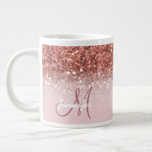 Personalized Girly Rose Gold Glitter Sparkles Name Large Coffee Mug
